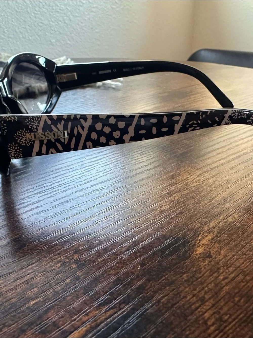 Missoni Black Oval Sunglasses with Patterned Temples
